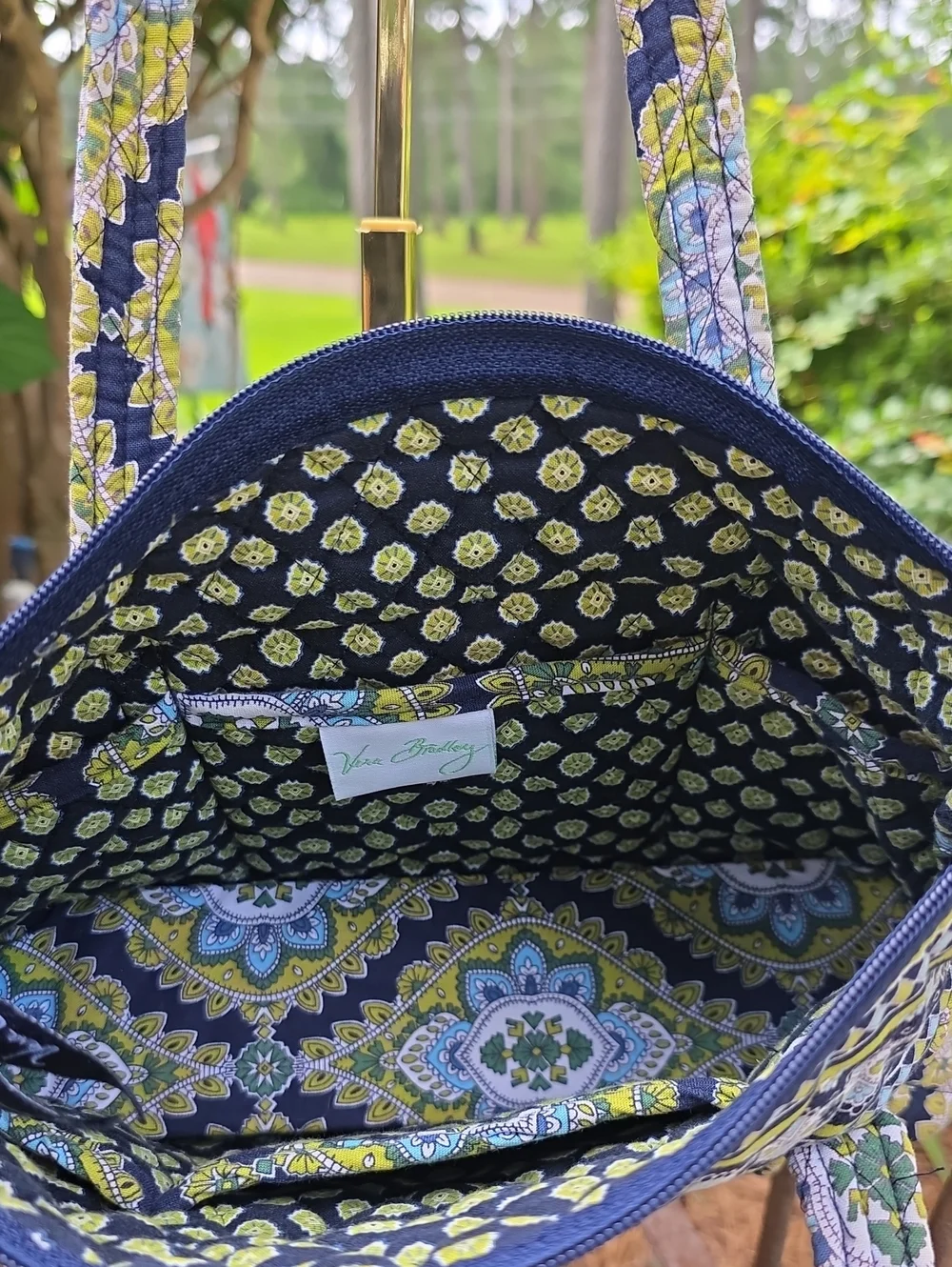 Vera Bradley Cambridge Quilted Navy, Lime & Light Blue Shoulder Bag Tote Small - Picture 5 of 8